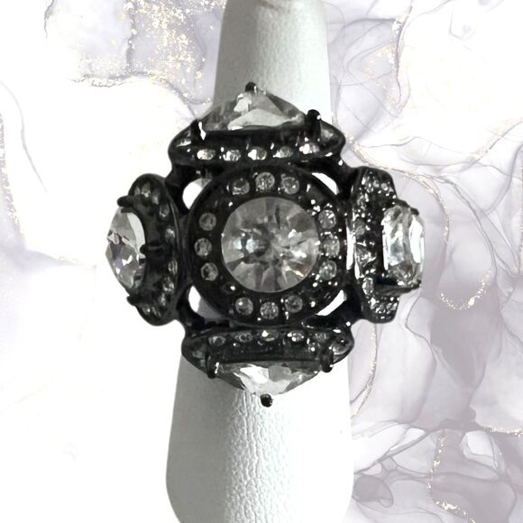 Large Statement Black/Clear Rhinestones "Shadows and Light Ring" by Mark | NIB - Picture 1 of 4